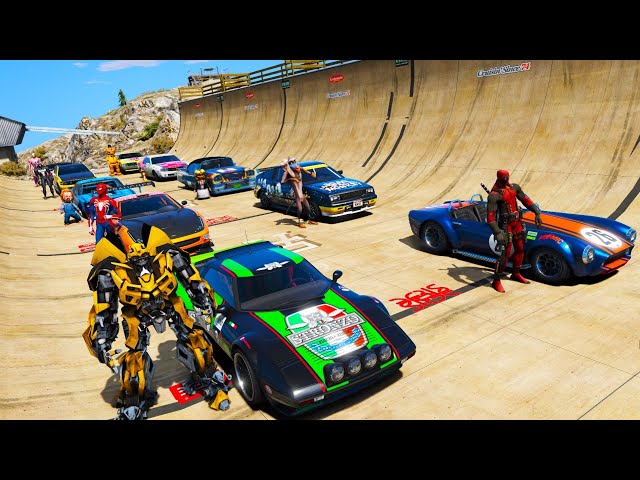SUPERHEROES SPIDERMAN IRONMAN COMPETE ON THE RAMP! GTA V MODS