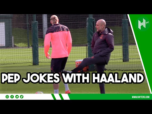 Pep KICKS OUT at Haaland as pair share PLAYFUL chat ahead of Man City’s clash against Real Madrid