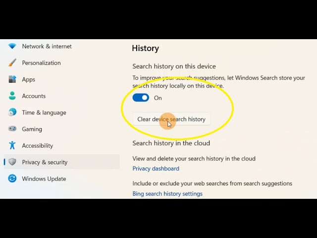 how to clear the device search history in windows 11 PC
