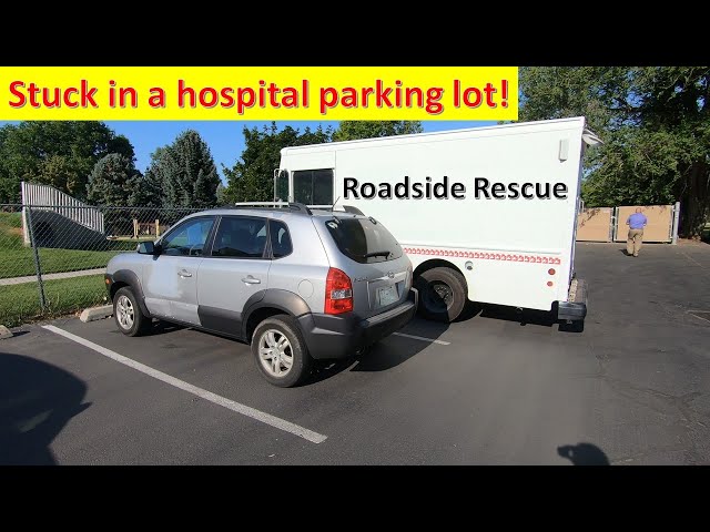 Rescuing a car in the hospital parking lot.