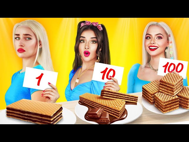 100 Layers of Food Challenge | Eating 1 VS 100 Layers of Chocolate by RATATA POWER