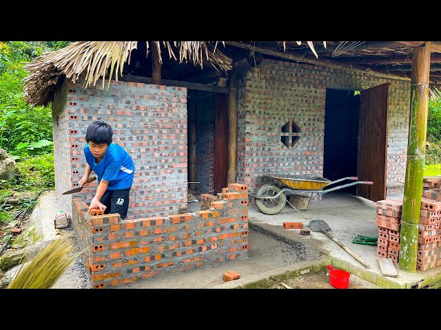 Orphan Boy - DIY Building a Solid Bathroom with Bricks , Alone in Forest #survival #diy #boy