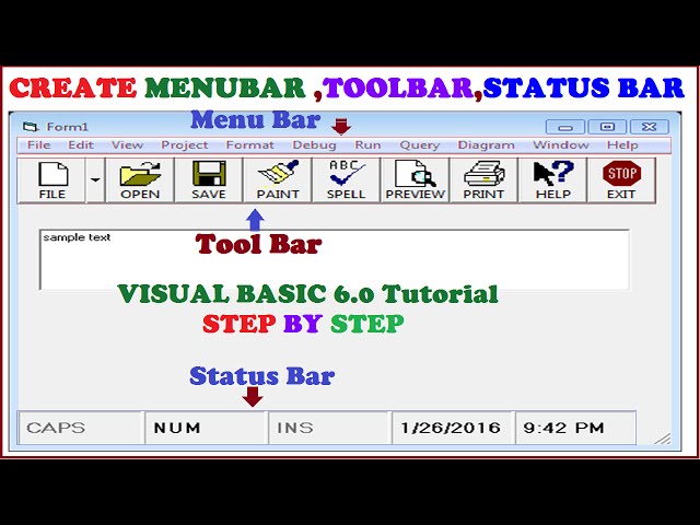 Create Tool Bar,Status Bar and Menu Bar using Visual Basic 6.0-Step By Step Visual Basic Tutorial