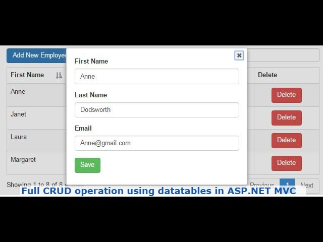Full CRUD operation using datatables in ASP.NET MVC