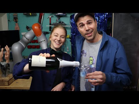 LIVESTREAM: Stacking Champagne glasses with Mark Rober and a robot
