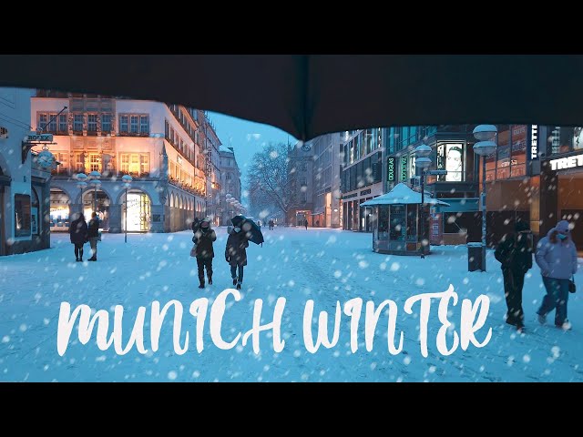 Munich City Winter Walk, First Snowfall ASMR 4K, Walking Ambience