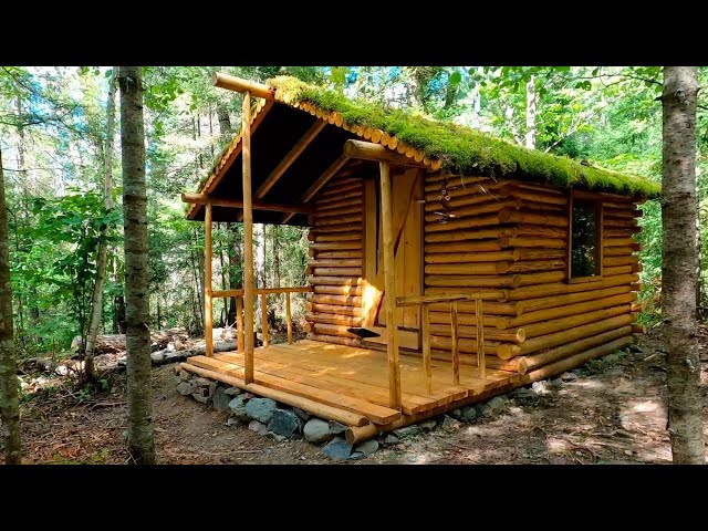 Start to Finish Remote Log Cabin Build - Solo - Canadian Wilderness - Moss Roof