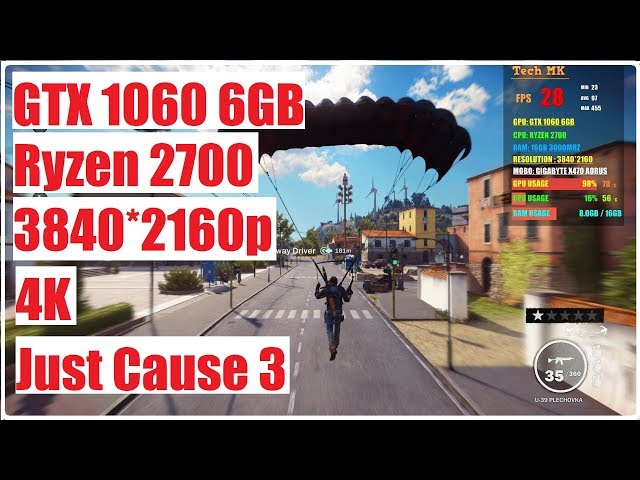 Just Cause 3 | GTX 1060 6GB | Ryzen 2700 | 3840*2160P gameplay | Tech MK