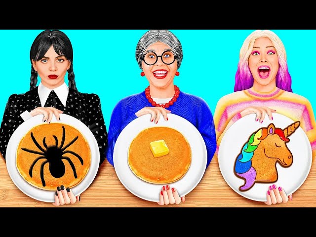 Wednesday vs Grandma Cooking Challenge Kitchen Gadgets and Parenting Hacks by Fun Challenge