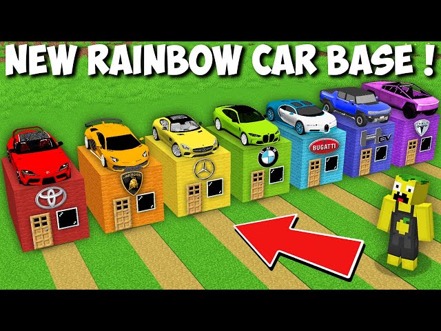 New RAINBOW SUPERCARS HOUSE in Minecraft ! VEHICLE BASE !