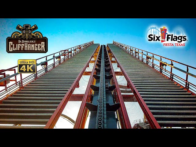 December 2023 Dr Diabolical's Cliffhanger Roller Coaster On Ride Front Seat 4K POV Six Flags Fiesta