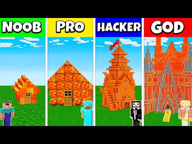 Minecraft Battle: NOOB vs PRO vs HACKER vs GOD: LAVA BLOCK HOUSE BASE BUILD CHALLENGE / Animation