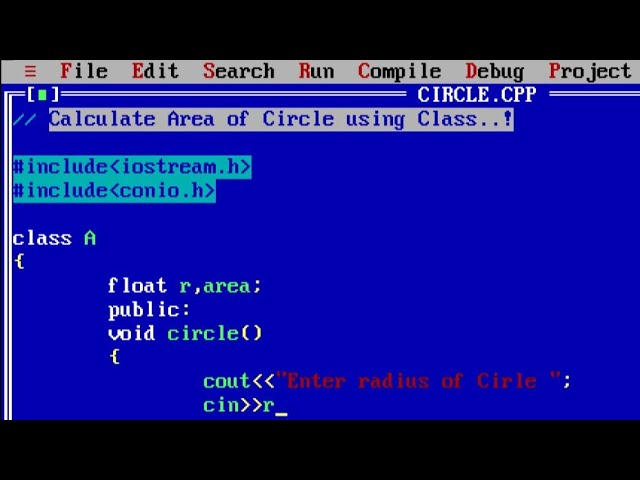 C++ program to calculate area of circle using class and  object | Find area of Circle in C++