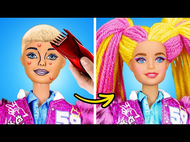 NEW AWESOME HAIRSTYLE FOR BARBIE || Rich Vs Broke Transformation! Cute Tiny Crafts by 123 GO!