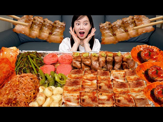 [Mukbang ASMR] Korean Pork Belly Samgyeopsal Kimchi Spicy Scallops Seafood (ft. Fried rice) Ssoyoung