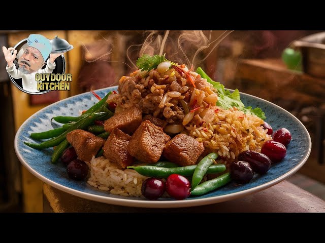 Delicious rice pan with veal, green beans, and cranberries!