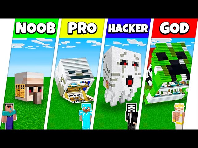 Minecraft Battle: NOOB vs PRO vs HACKER vs GOD: MONSTER HEAD HOUSE BASE BUILD CHALLENGE / Animation