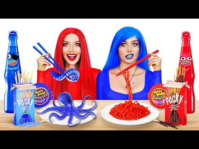 RED VS BLUE FOOD CHALLENGE || Taste Test Only One Color Food & Mukbang by RATATA POWER