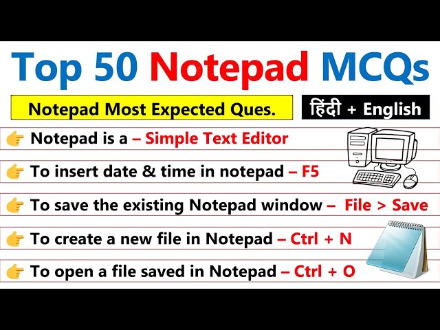 Top 50 Notepad MCQ Questions and Answers | Computer mcq for competitive exams