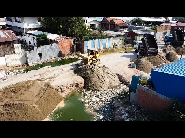 Full Videos Of Bulldozer And Dump Trucks Filling Sand Coverage The Sewage In Village