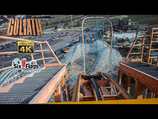 2022 Goliath Roller Coaster On Ride Front Row 4K POV Six Flags Magic Mountain