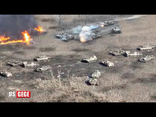 Rare Moment! Ukrainian 92nd Brigade Blows Up Convoy Russian Armored Vehicles With Cluster Bomb