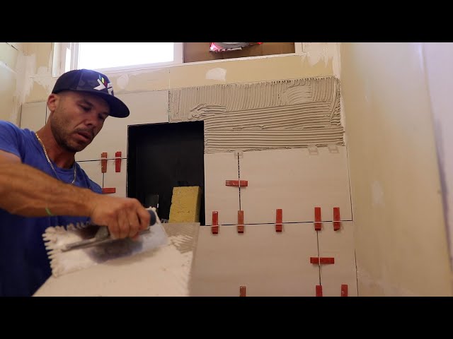 Tile Shower Wall with Leveling Clips --- Layout, Installation, and Cutting Tips