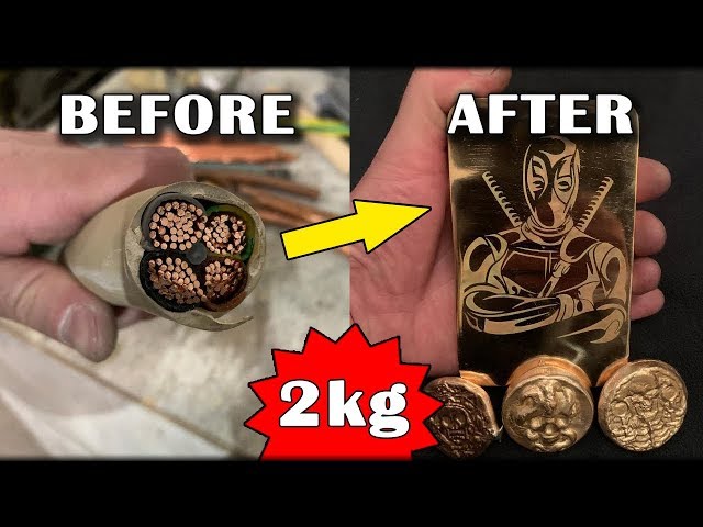 Huge 2kg MONSTER Copper Cable Melt - Melting & Etching Copper Deadpool Ingot AND Custom Coins