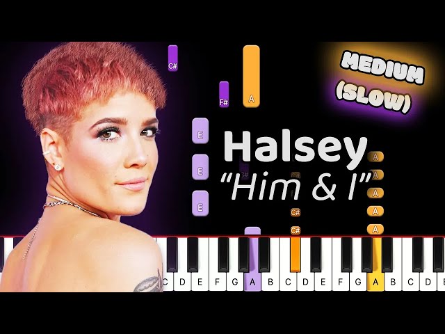 Learn To Play Him & I Halsey on Piano! (Medium) SLOW 50% Speed