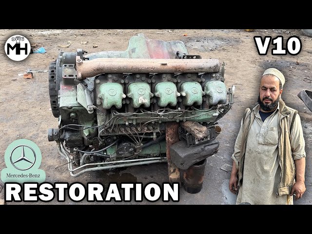 Mercedes v10 Engine Restoration in Budget || How to Rebuild Destroyed Truck Engine with Basic Tools