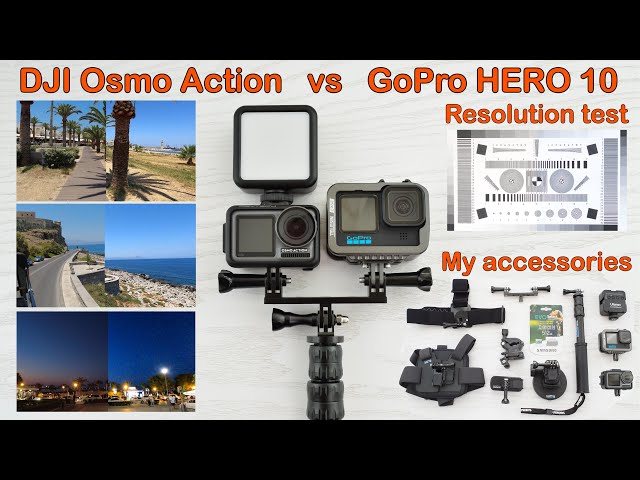 GoPro HERO 10 vs DJI Osmo Video test, Resolution test. Accessories review.