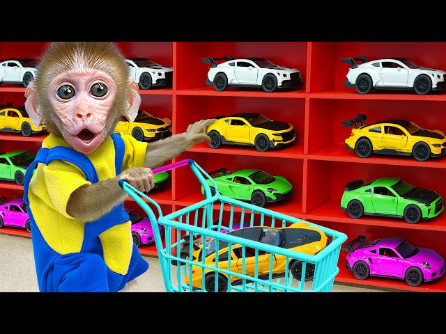 KiKi Monkey go shopping Hot Wheels to play with Track with duckling & swim at pool |KUDO ANIMAL KIKI