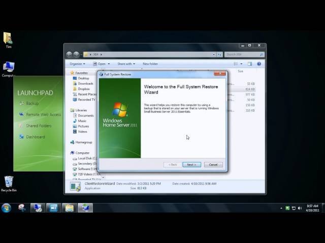 Windows Home Server 2011 - Client Restore Wizard