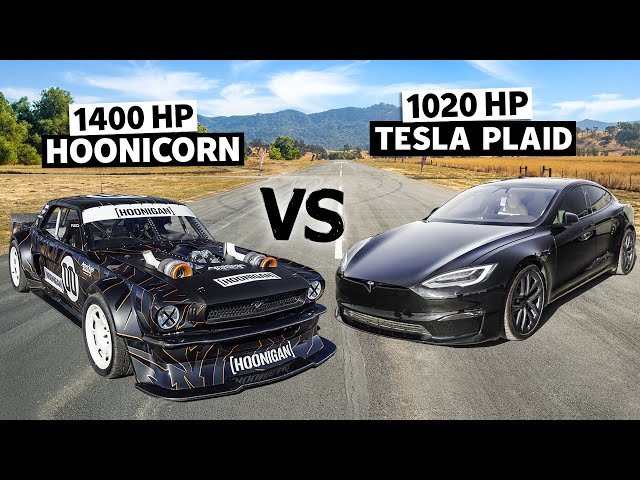 Tesla Model S Plaid vs Lia Block's 1400hp AWD Mustang // Hoonicorn vs The World 2