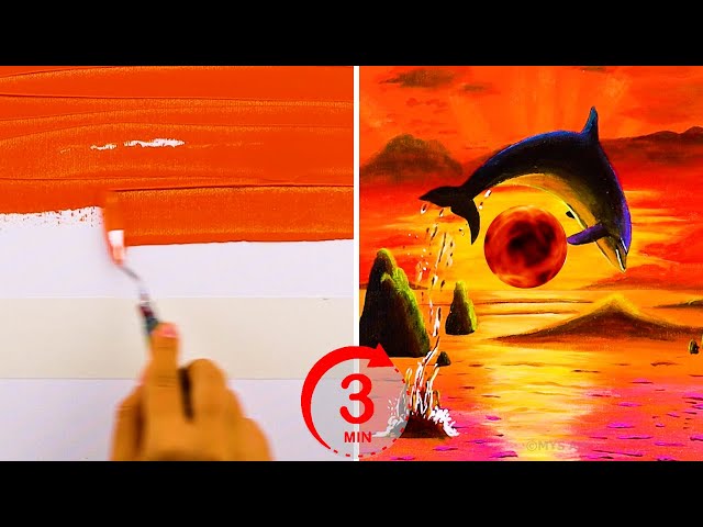 How To Paint Dolphin Diving in 3 Minutes Step by Step for beginners 😍 | Acrylic Painting Techniques