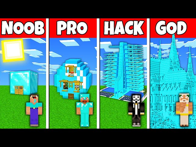 Minecraft Battle: NOOB vs PRO vs HACKER vs GOD DIAMOND BLOCK HOUSE BASE BUILD CHALLENGE in Minecraft