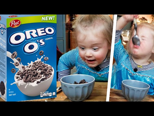 British 2 Year-Old Tries OREO CEREAL for the First Time!!