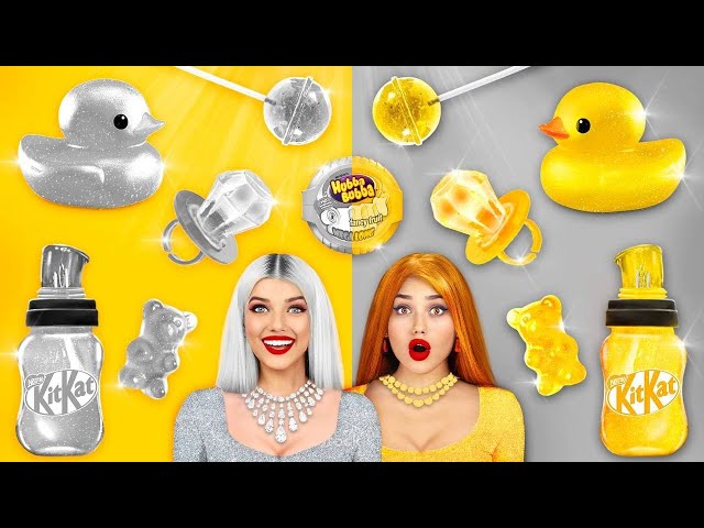 Gold vs Silver Food Challenge | Epic One Color Food Battle 24 Hours! Taste Test by RATATA BRILLIANT