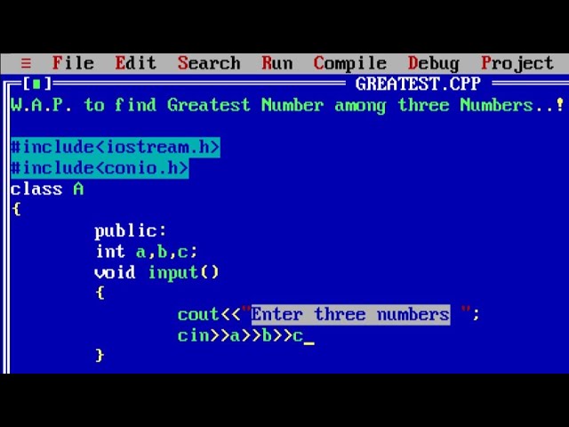 C++ program to find Greatest among three numbers using Class | Nested if else program in c++