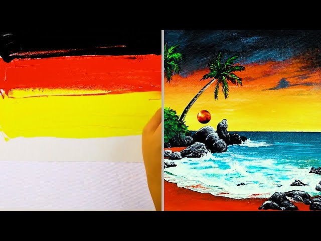 How to Paint Sea Landscape in 3 Minutes Step by Step for beginners 😍 | Acrylic Painting Techniques