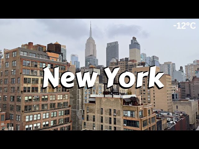 NYC 10°F Rooftop View - New York Light Snow Scenery Video