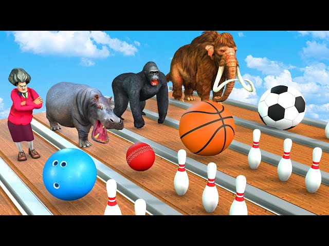 Choose The Right Ball Game With Gorilla Cow Dinosaur Hippo Mammoth Elephant Squid Game Doll