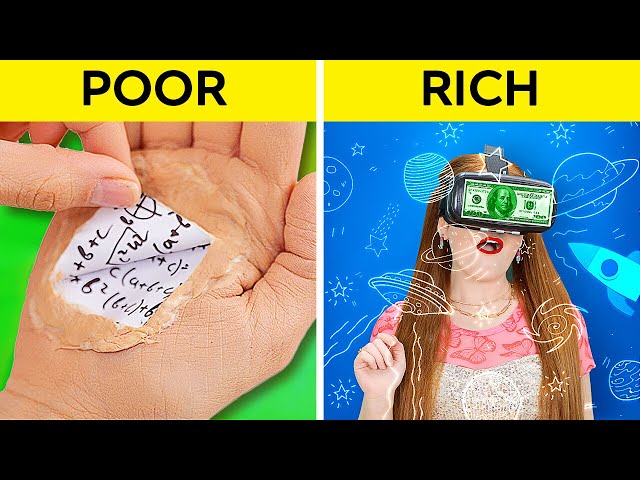 RICH vs. BROKE STUDENTS CHALLENGE | Amazing DIY Crafts! Funny Students Situations by 123 GO! Genius