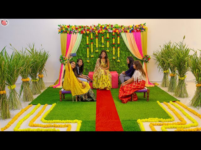 Haldi ceremony Decoration - Yellow Green Theme - Wedding makeover #wedding #party #decor #haldi