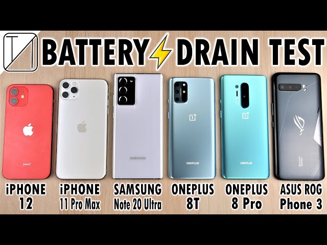 iPhone 12 vs iPhone 11 Pro Max / Note 20 Ultra / OnePlus 8T / 8 Pro / ROG 3 Battery Life DRAIN Test!