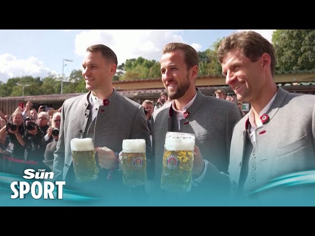 Harry Kane celebrates first Bayern hat-trick with stein at Oktoberfest