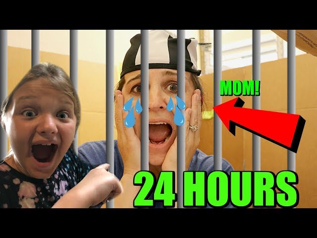 24 Hours in Box Fort Jail Challenge! Mom In BoxFort Prison Overnight! 24 Hours with No LOL Dolls
