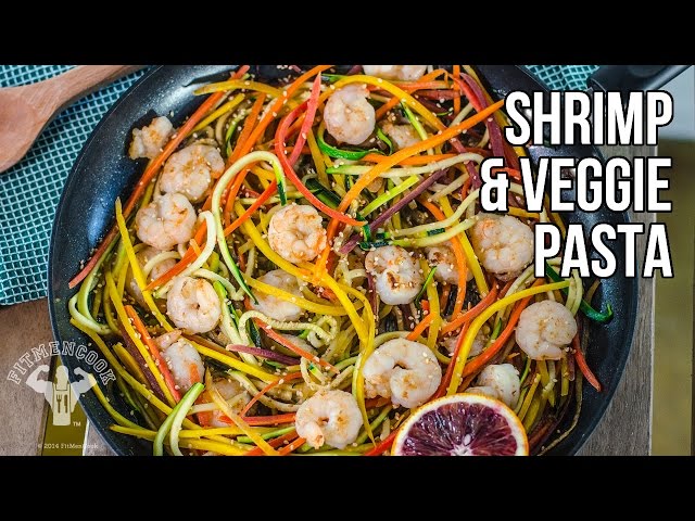 Healthy Shrimp & Veggie Pasta  /  Pasta de Calabacín y Zanahorias con Camarones