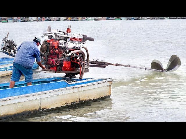 A Day in the Life of Fisherman Using Giant Diesel Truck Engine