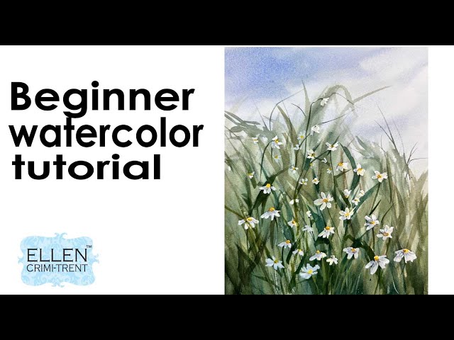 Beginner watercolor Flower field landscape